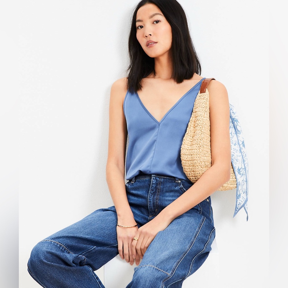 Brand New Loft Satin Double V Sapphire Blue Cami, Size Medium, NWT